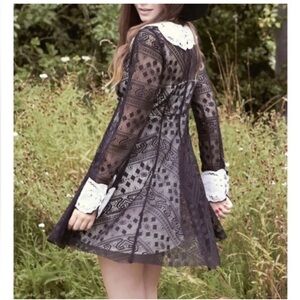 Free People Black & Cream Talk that Talk Peter Pan Fit and Flare Lace Dress